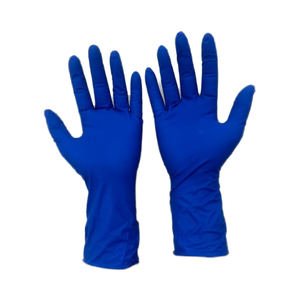 Gants jetables en latex sans poudre haute résistance, 8 mils, texturés, manchette longue 300 mm, bleu foncé, doux, pour usage quotidien, excellente qualité - Product Image 1