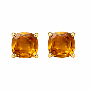Citrine Quartz Cushion <b>Stud</b> Earring Prong Setting 8x8mm Faceted Gemstone November Birthstone Minimalist Jewelry Gift for Her - Product Image 3
