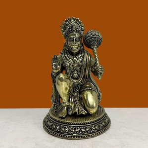 Statue de Hanuman en laiton antique, moulée à la cire, artisanat traditionnel fait main, idole du dieu hindou Bajrang Bali, décoration intérieure, artisanat Nirmala - Product Image 1