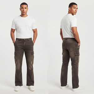 Pantalones Vaqueros Acampanados de Algodón 100% para Hombre, Ajuste Recto Casual, Transpirables, Lavados - Product Image 1