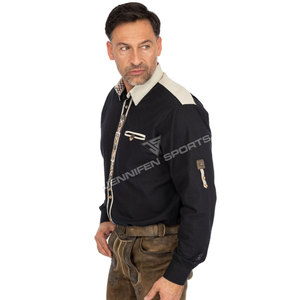 Chemise à manches longues noire pour homme, col boutonné, poche poitrine, style décontracté bavarois, chemise à carreaux en coton pour l'Oktoberfest - Product Image 4