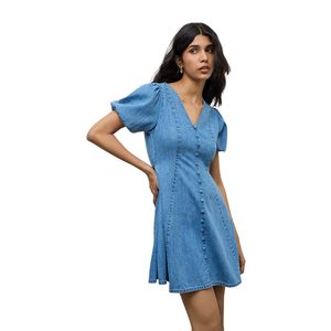 Women's Half Sleeve Denim Shirt Dress Cotton Casual Summer Outfit OEM ODM Factory Supply - Product Image 2