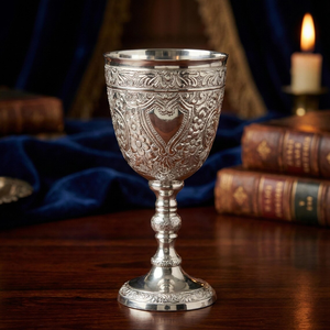 Calice en laiton argenté, style médiéval, coupe décorative, cadeau de mariage et d'anniversaire, boîte de présentation en velours de luxe, décoration de table - Product Image 3