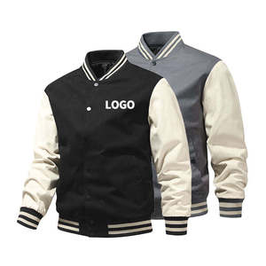 Custom Men's Varsity Jacket Solid Color Block Design <b>Button</b> Closure Regular Fit Turn-down Collar Autumn Wear - Product Image 1