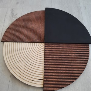 Art mural en bois minimaliste, design géométrique abstrait circulaire, sculpture en bois faite à la main, décoration de salon - Product Image 4