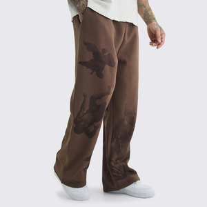 Pantalon de survêtement vintage marron imprimé pour homme, coupe droite, taille élastique, décontracté, pour l'automne, style urbain - Product Image 3