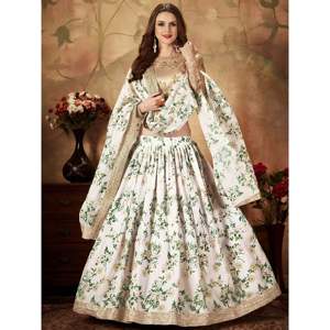 Enchanting <b>White</b> Printed Organza Plus Size Lehenga Choli for Festivals - Product Image 1