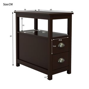Tavolino da Notte Marrone Stretto con Due Cassetti e Ripiano Aperto, Prodotto per Tavoli da Esterno - Product Image 4