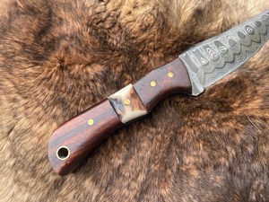 Damascus Steel Drop Point Hunting Knife With Wood Handle Serrated Edge Outdoor Survival <b>Tool</b> - Product Image 4