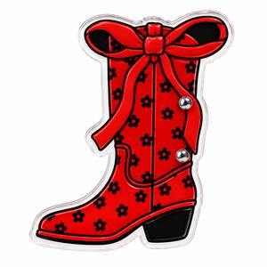 Soporte de pestañas acrílico sostenible con diseño floral rojo y negro, con logotipo personalizado, en forma de bota de vaquero, para instrumentos de belleza - Product Image 1