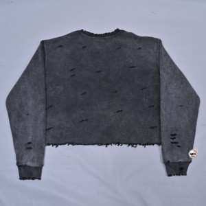 Sudadera corta gris desgastada para mujer con lentejuelas, estilo Detroit, cuello redondo, manga larga, tejida, 100% transpirable, informal - Product Image 4