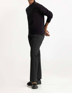 Pull décontracté à col rond en laine et viscose tricoté pour femme, à manches longues, rayé, avec fermeture à points ouverts, OEM - Product Image 4