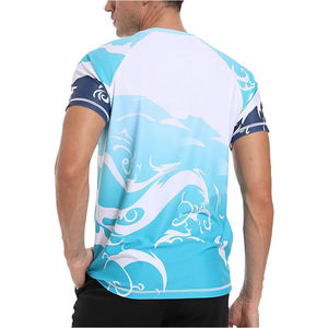 เสื้อแรชการ์ดแขนยาวผู้ชาย ลายคลื่นสีน้ำเงิน ป้องกันรังสียูวี เสื้อว่ายน้ำแขนยาว พิมพ์ลายแบบซับลิเมชั่น เสื้อกีฬา เสื้อดำน้ำ - Product Image 3