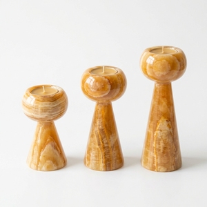 Ensemble de 3 bougeoirs en onyx naturel en forme de sablier, faits à la main, à hauteur graduée, support de bougie en pierre, vente en gros, logo personnalisé - Product Image 4