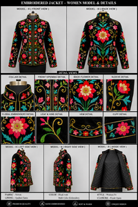 Artisan Black Hand Embroidery Jacket Women Boho Chic Winter Bomber Handmade Masterpiece Ethnic <b>Needlework</b> Coat Gift Coat Set - Product Image 5