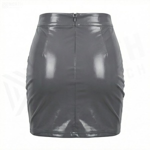 Minifalda de Piel Sintética para Mujer, Cintura Alta, Estilo Lápiz, Color Sólido Brillante, con Bolsillo, Estilo Sexy, para Todas las Temporadas - Product Image 2