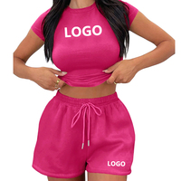 Conjunto de Top Corto y Pantalones Cortos con Estampado de Letras de Año Nuevo 2026, Conjunto de 2 Piezas de Punto Casual Ajustado para Mujer