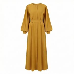 Vêtements islamiques longs pour femmes musulmanes, ensemble deux pièces avec ceinture, designs personnalisés, manches à revers, abaya élégante pour femmes - Product Image 1