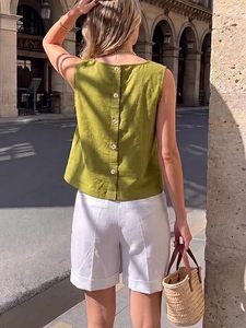 Camisetas sin mangas de lino para mujer, estilo casual, cuello barco, sin mangas, para verano y otoño, estilo bohemio, corte holgado, túnica, atuendo de viaje 2026 - Product Image 3