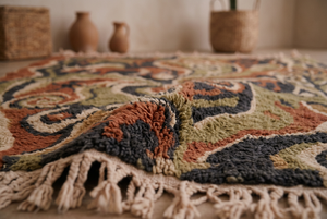 Alfombra de Lana Escandinava Anudada a Mano, Arte Folclórico Finlandés Ryijy, Diseño Abstracto de Naturaleza, Alfombra de Lujo para Decoración del Hogar - Product Image 5