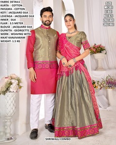 Shriwalli Combo Lehenga Choli Set For <b>Women</b> With Matching <b>Kurta</b> Payjama For Couple Wedding Traditional Wear India Pakistan - Product Image 4