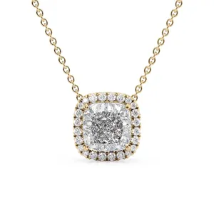 Collier pendentif Arianza en diamant de laboratoire taille coussin, or 10k 14k 18k, couleur D-F, pierres latérales, cadeau, anniversaire de mariage, bijoux fins - Product Image 1