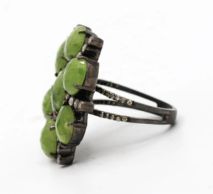 Anillo Floral de Plata de Ley 925 Oxidada con Calcedonia Verde Natural de Corte Rosa, Joyas Memoria, Venta al por Mayor - Product Image 6