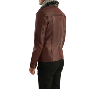 Veste unisexe en cuir véritable marron foncé, style streetwear, doublure en fausse fourrure, respirante, coupe-vent, fermeture éclair intégrale, vêtement d'extérieur décontracté haut de gamme pour l'hiver - Product Image 2