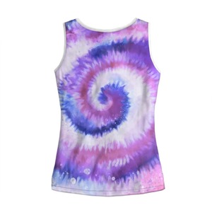 เสื้อกล้ามผู้หญิงสีม่วงน้ำเงินลายสไปรัลแบบ Tie Dye พิมพ์ลายทั่วตัว แบบ Sublimation แขนกุด สไตล์ลำลอง เสื้อกั๊กสำหรับฤดูร้อน - Product Image 5