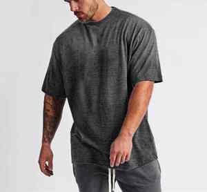 T-shirt en toile unie décontracté surdimensionné pour homme, personnalisé avec logo imprimé, 100 % coton, coupe classique, respirant - Product Image 2
