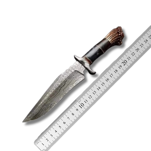 Couteau Bowie en acier Damas fait main A&M Enterprises avec manche en corne et étui en cuir, couteau de survie professionnel pour la chasse - Product Image 4
