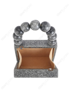 Bolso de mano tipo clutch plateado con purpurina y asa de esferas con cuentas, de diseño, para fiestas y eventos, para compradores mayoristas, OEM y de marca privada - Product Image 5