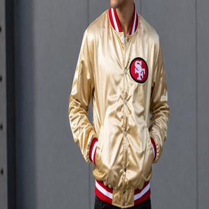 Chaqueta bomber satinada dorada auténtica vintage de los San Francisco 49ers, recruda los días de gloria, chaqueta de alta calidad para hombre. - Product Image 1
