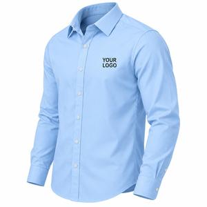 Chemise habillée unie à manches longues pour homme, col rabattu, 100 % coton popeline, infroissable, logo frontal imprimé par transfert thermique, formelle - Product Image 3