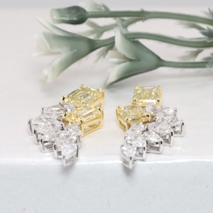 Luxury Gold Canary Yellow Emerald Pear Cut <b>Earrings</b> with Lab Grown Diamonds <b>Wing</b> Cluster Dangle Design Women's Statement Jewelry - Product Image 3