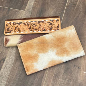 Venta al por mayor de carteras largas de cuero labrado a mano personalizado triple Cartera de cuero de vaca genuino de las mujeres embragues RFID bloqueo titular de la tarjeta de crédito monedero - Product Image 5