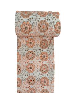 Tela de Algodón Blanco Bordado de Primera Calidad con Patrón Floral Buti en Tonos Melocotón y Marrón, Material Suave y Transpirable para Vestidos - Product Image 4
