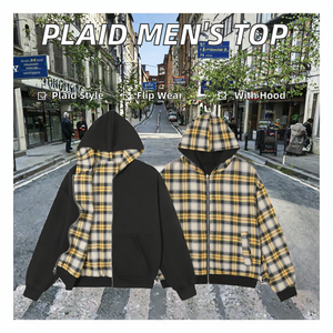 Digital Printing Reverse-Wear Street Classic Trend Outwear <b>Rhinestone</b> Men Winter Fall Oversized Plaid Stripe Hoodie <b>Jacket</b> - Product Image 1