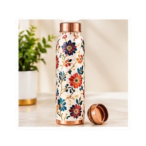 Bouteille d'eau en cuivre écologique pour l'hydratation quotidienne avec motif mandala bohème, sans BPA, portable, pour les voyages, avec couvercle en cuivre - Product Image 4