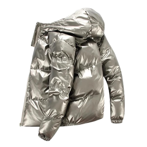 Veste d'hiver matelassée à capuche, couleur unie, personnalisable, pour homme, avec fermeture éclair et poches. - Product Image 4