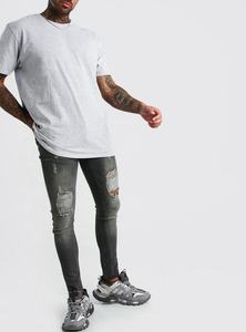 T-shirt Homme Gris Uni Col V Manches Courtes Coupe Droite en Tissu Toile 100% Coton Épais 220g Poids Lourd pour l'Été 2026 - Product Image 4