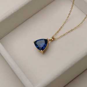 Trillion Cut Blue Sapphire Pendant 925 Sterling <b>Silver</b> 14K Gold Plated Dainty Pendant September Birthstone Jewelry - Product Image 4