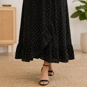 Robe longue de maternité à pois noirs, coupe trapèze, col en V, manches courtes, coupe ample, respirante, vêtements d'été pour femmes - Product Image 6