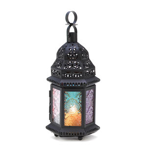 Lanterne en fer vintage artisanale en métal décoratif marocain avec bougeoir mural en verre - Product Image 6