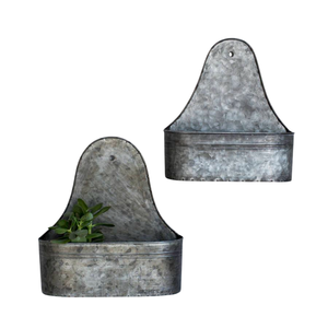 Ensemble de 2 jardinières murales en métal galvanisé, style rustique, style ferme, pots suspendus, décoration de jardin, pots à plantes vintage en zinc - Product Image 1