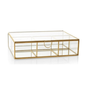 Luxury Metal And <b>Glass</b> Jewelry <b>Box</b> With Removable Tray Divided Compartments And Built In Mirror - Product Image 3