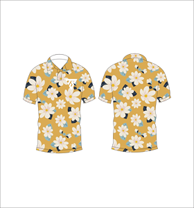 เสื้อโปโลพิมพ์ลายดอกไม้สีเหลืองมัสตาร์ดสำหรับผู้ชาย แขนสั้นลำลอง เหมาะสำหรับเล่นกอล์ฟในฤดูร้อน - Product Image 3