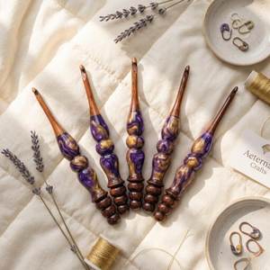 Hand Crafted Galaxy Purple Resin Wood Mixture Crochet <b>Hook</b>, Ergonomic Wood <b>Hooks</b>, Gift for Cricketers - Product Image 5