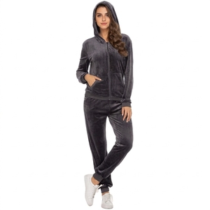 Wholesale Women's <b>Velour</b> <b>Tracksuit</b> Set 2 Piece Hooded Jogger Pants Lounge Sportswear Custom Logo Soft Casual Athletic Suit - Product Image 5