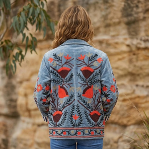 Embellished Velvet <b>Quilted</b> Hooded Jacket Floral Suzani Hand Embroidery Boho Winter Wear Breathable Eco-Friendly Short Coat Women - Product Image 3
